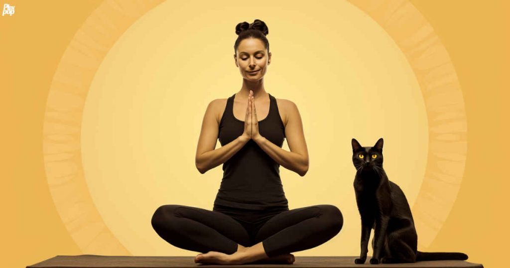 Doing Yoga with cat